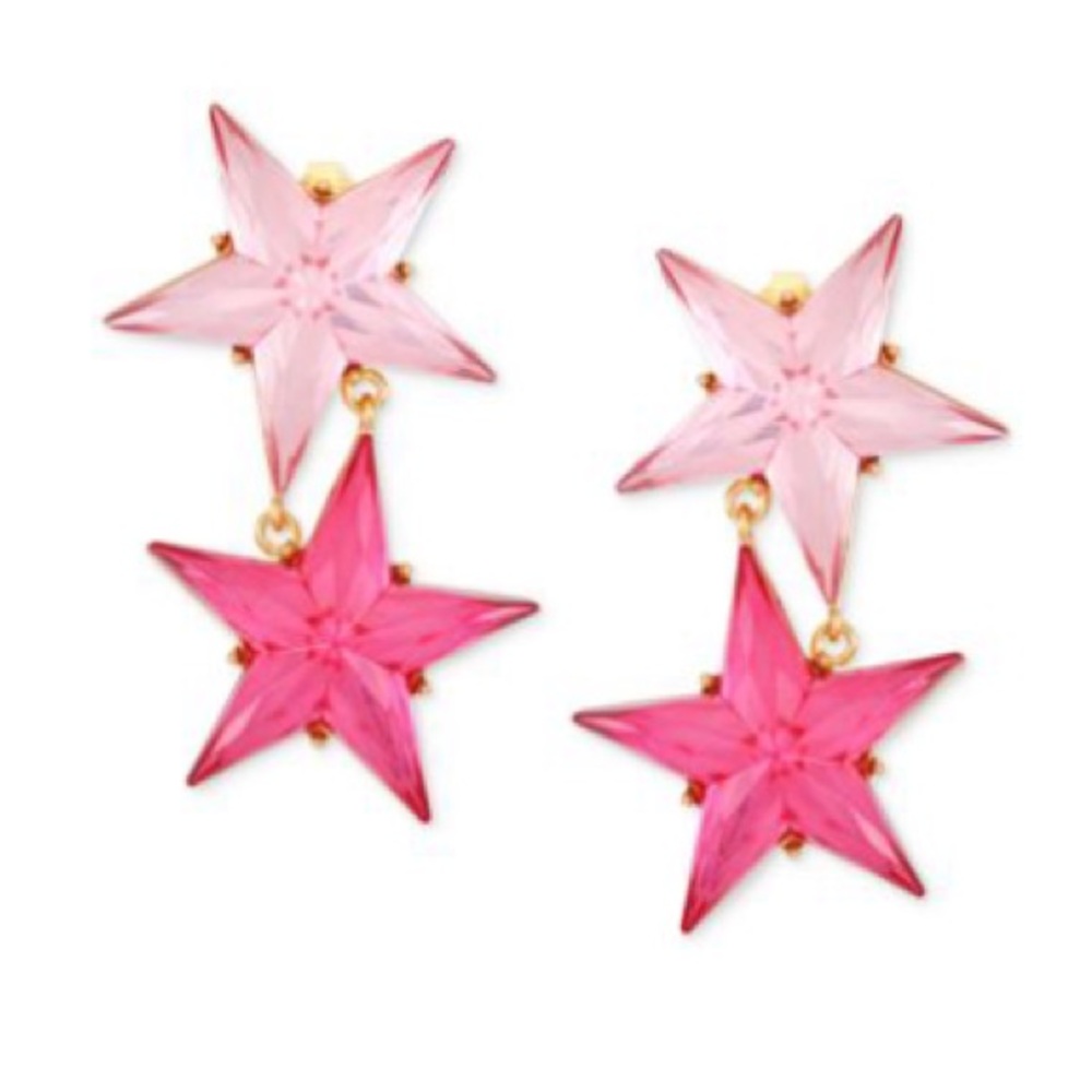 Guess Pink Double Star Drop Clip-On Earrings